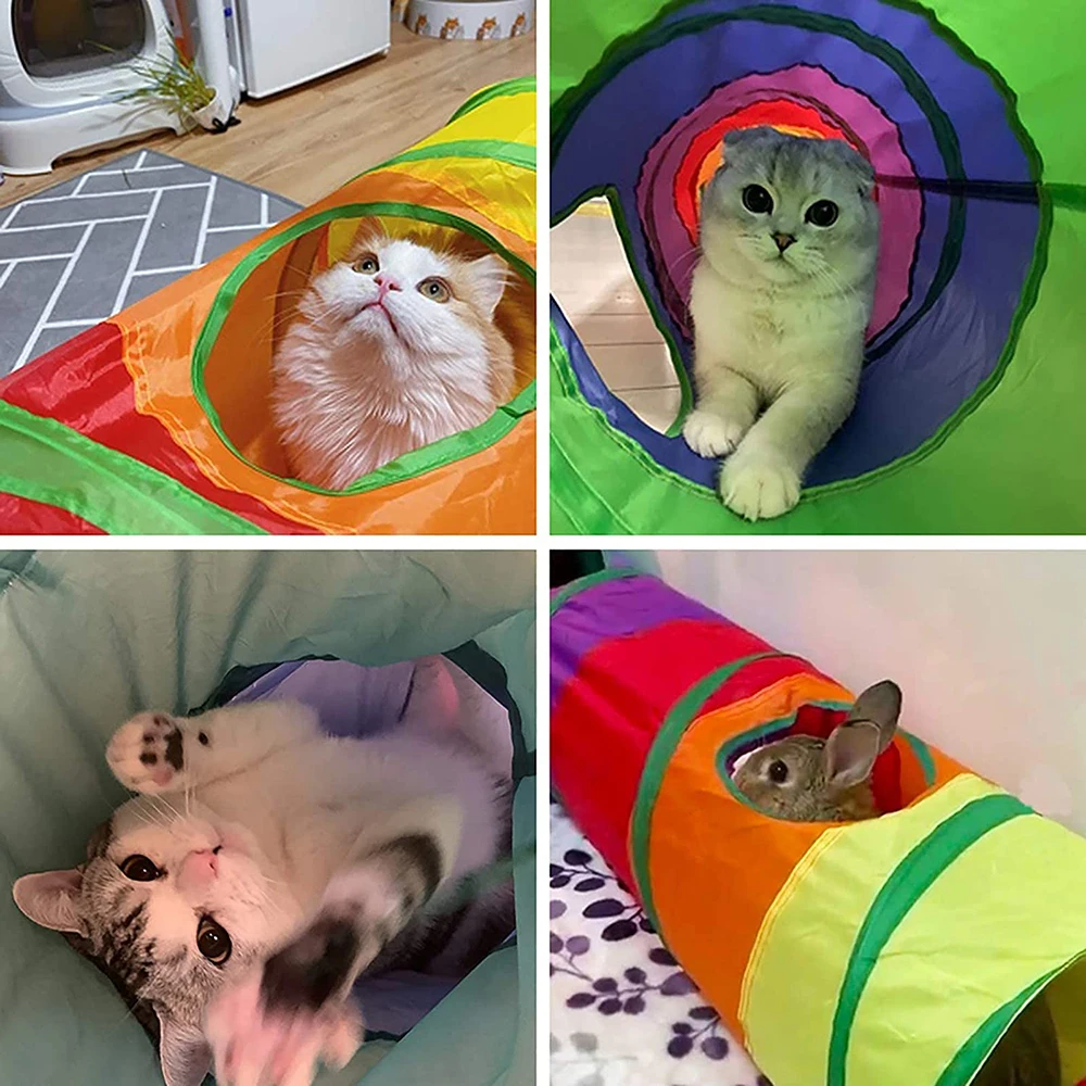 Tempcore Pet Cat Tunnel Tube Cat Toys 3 Way Collapsible Kitten Cat Tunnels for Indoor Cats，Kitty Tunnel Bored Cat Pet Toys Peek Hole Toy Ball Cat Kitty Puppy Rabbit 