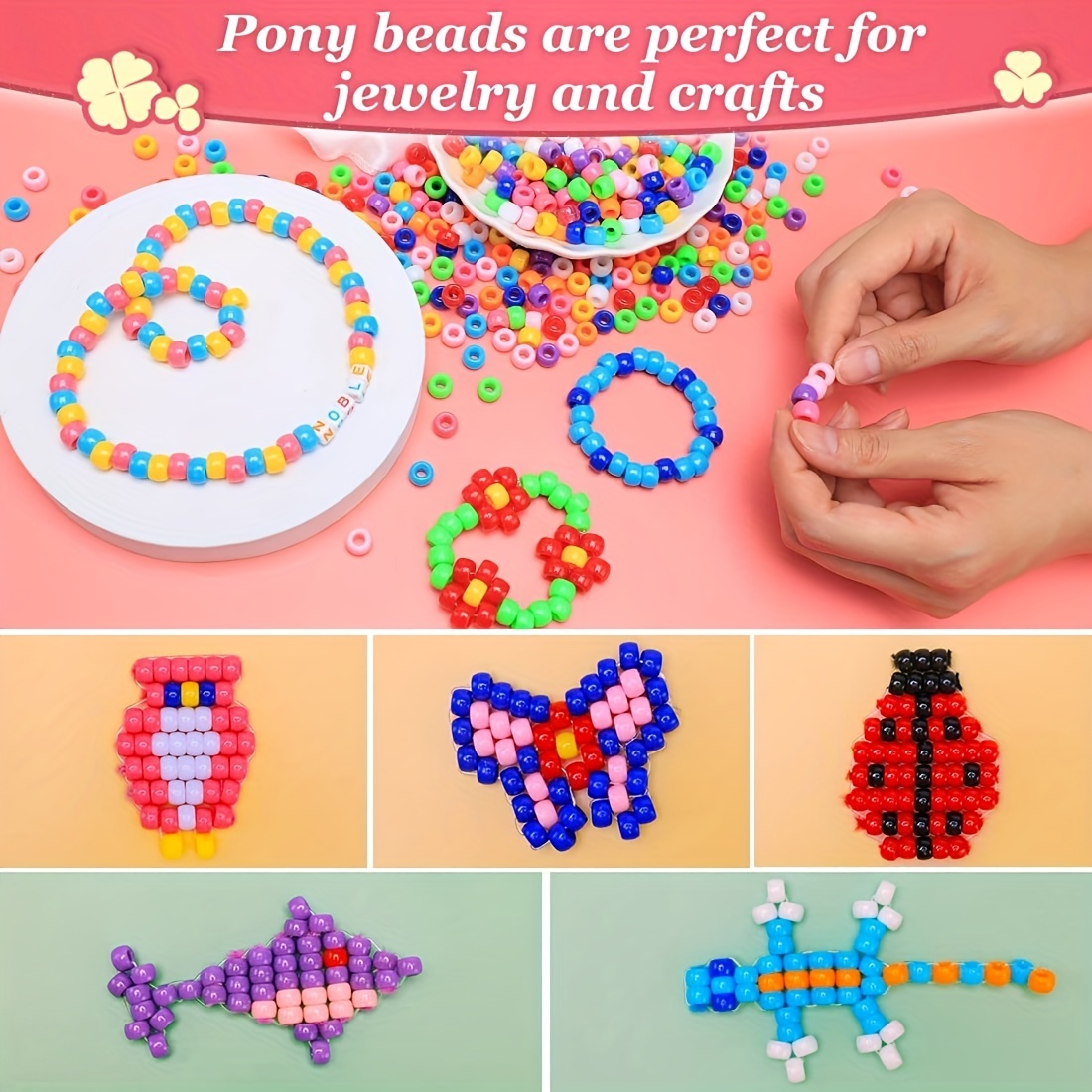 1000 Stück mehrfarbige Pony-Perlen mit großem Loch zum Basteln, Haarzöpfe und Armbänder, langlebige Kunststoffperlen für endlose Kreativität – Detail 3