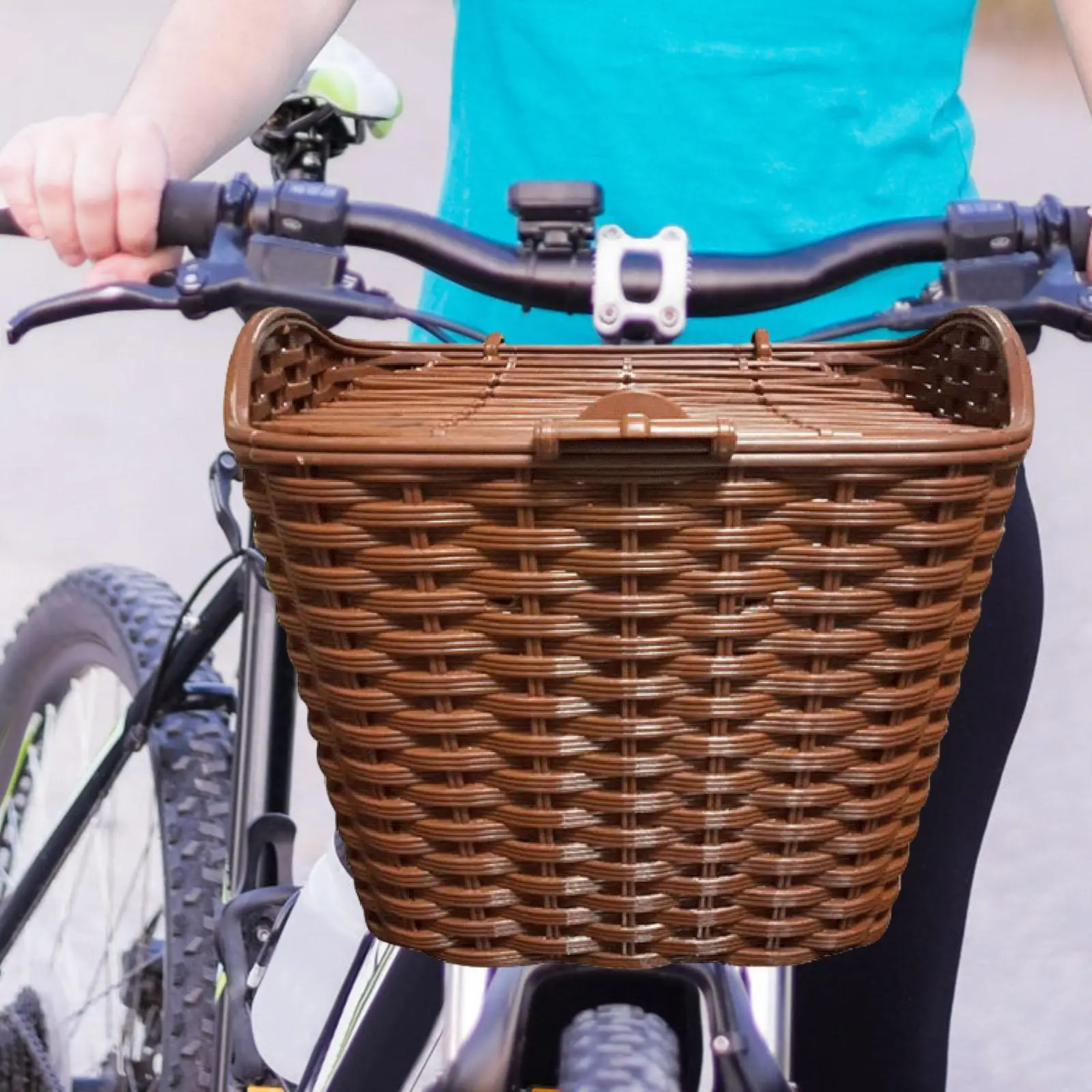 Bike Basket with Lid Detachable Durable Retro Style Electric Vehicle Basket Bicycle Handlebar Storage Basket Accessories