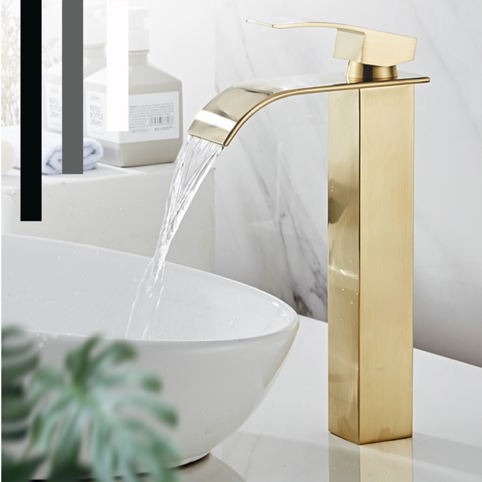 Title 4, Bathroom Gold Faucet for Basin Waterfall Hot an...