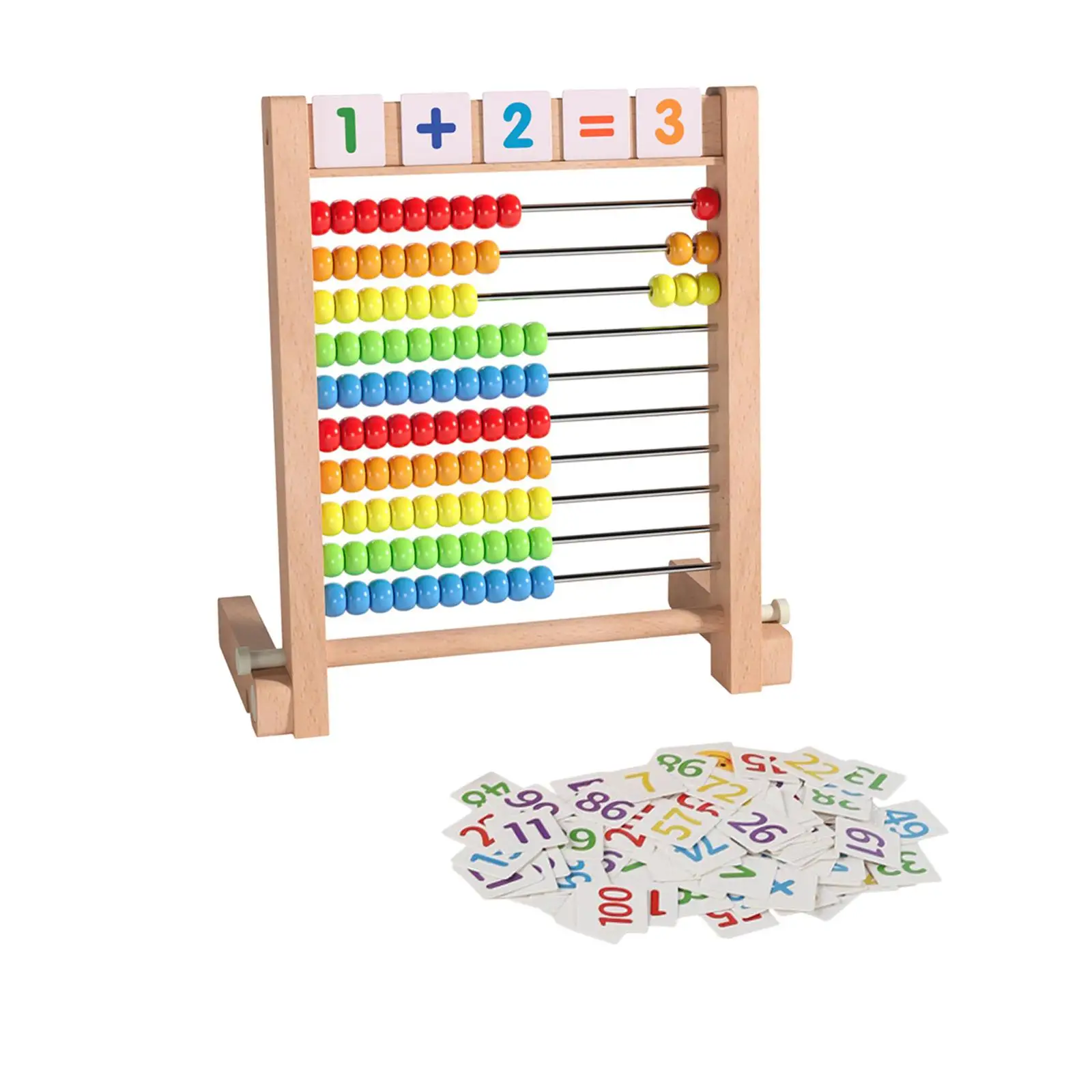 Classic Wooden Abacus Ten Frame Set with Number Cards Math Manipulatives for Boy Girls Kids Kindergarten Elementary Preschool