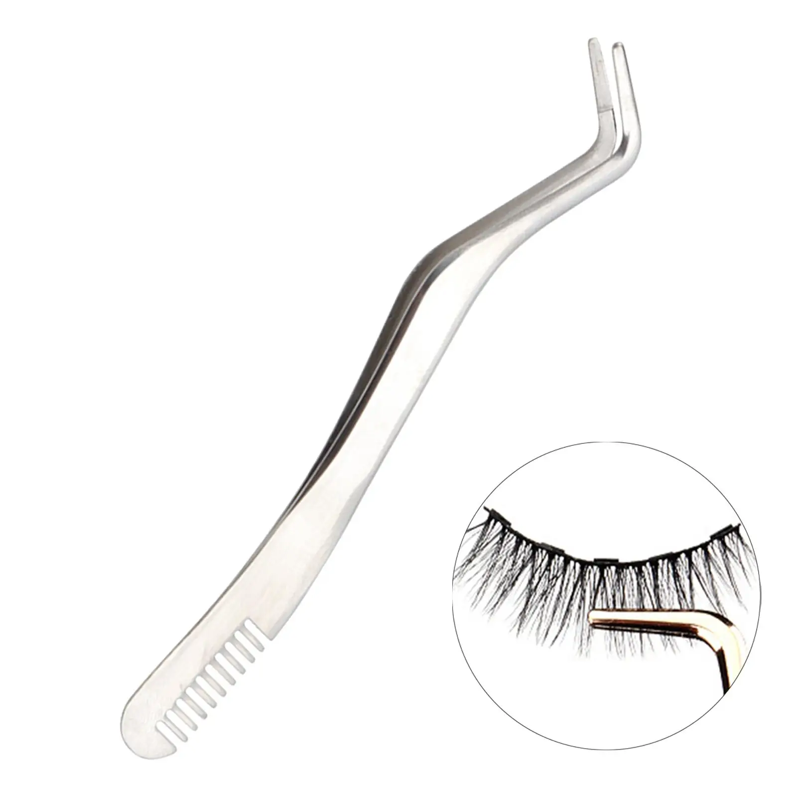 2 in 1 Curved Eyelash Tweezers Lash Applicator Tool for False Eyelash Tool