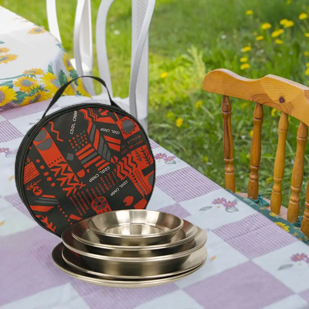 12 Pieces Camping Tableware Set Plate Dish Bowl Reusable for Barbecue Hiking