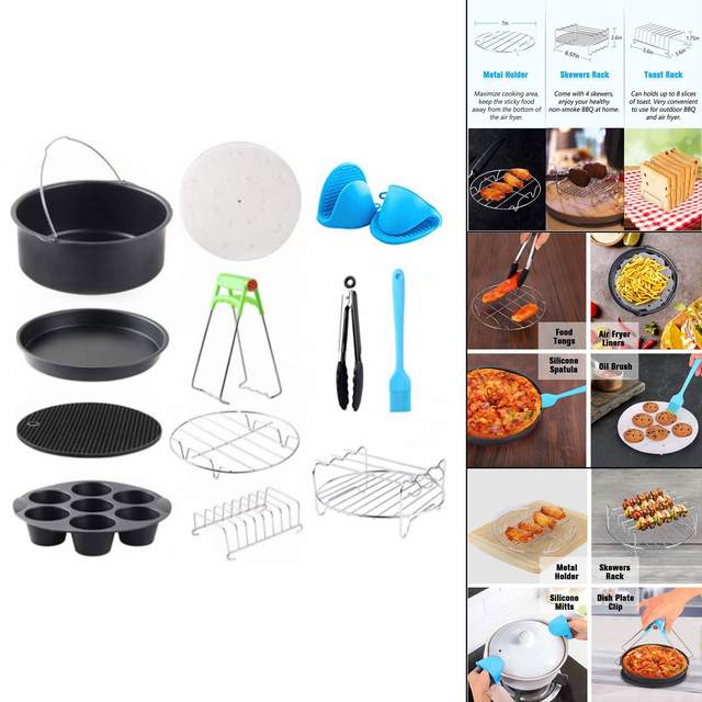 10Pcs 7 Inch Air Fryer Accessories Cake Basket Pizza Pan Stainless Steel  Skewer Rack Oil Brush Suitable for 3.7 QT Air Fryer - AliExpress