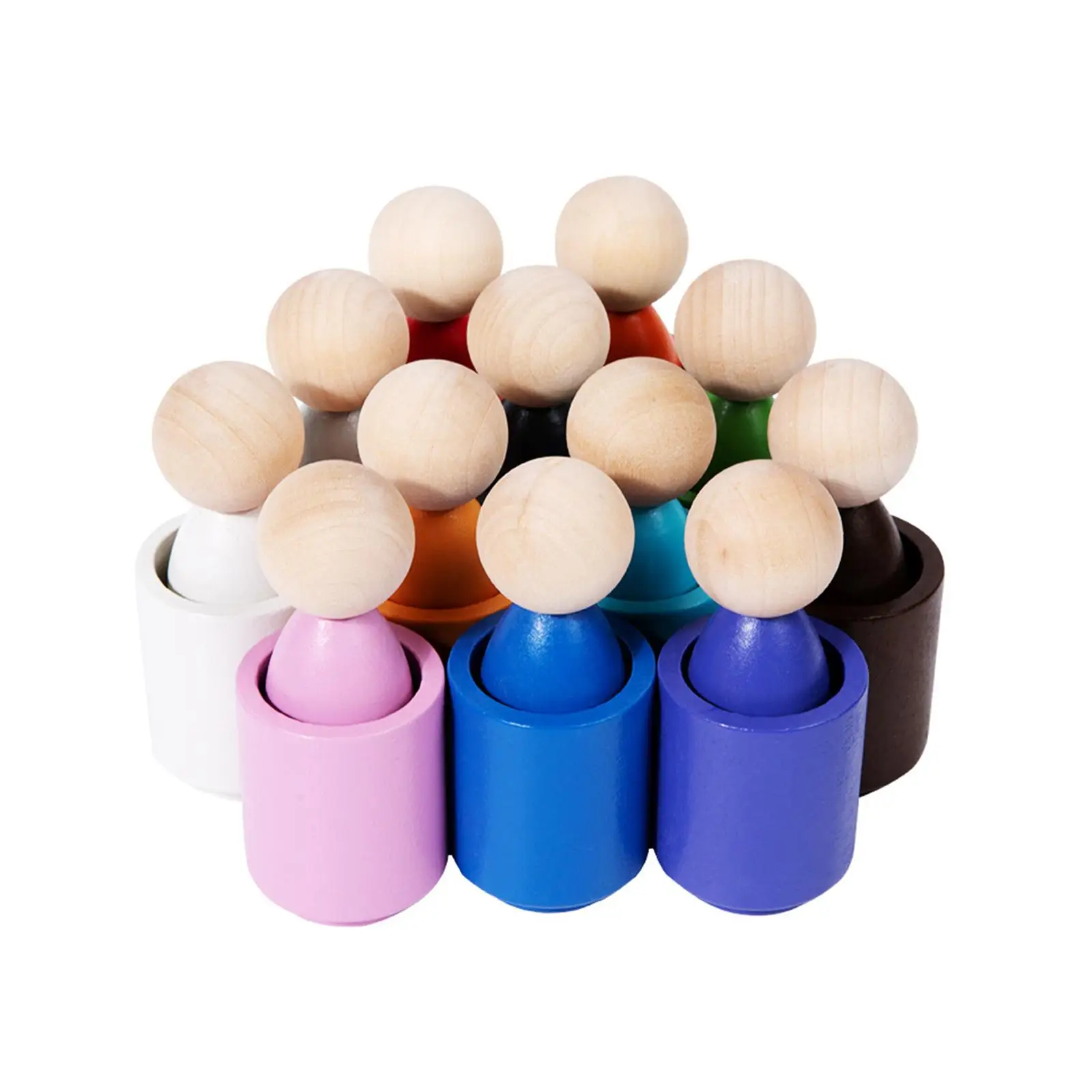 Color Sorting Peg Dolls Sensory Toys Wooden Peg Dolls in Cups for Girls Kids