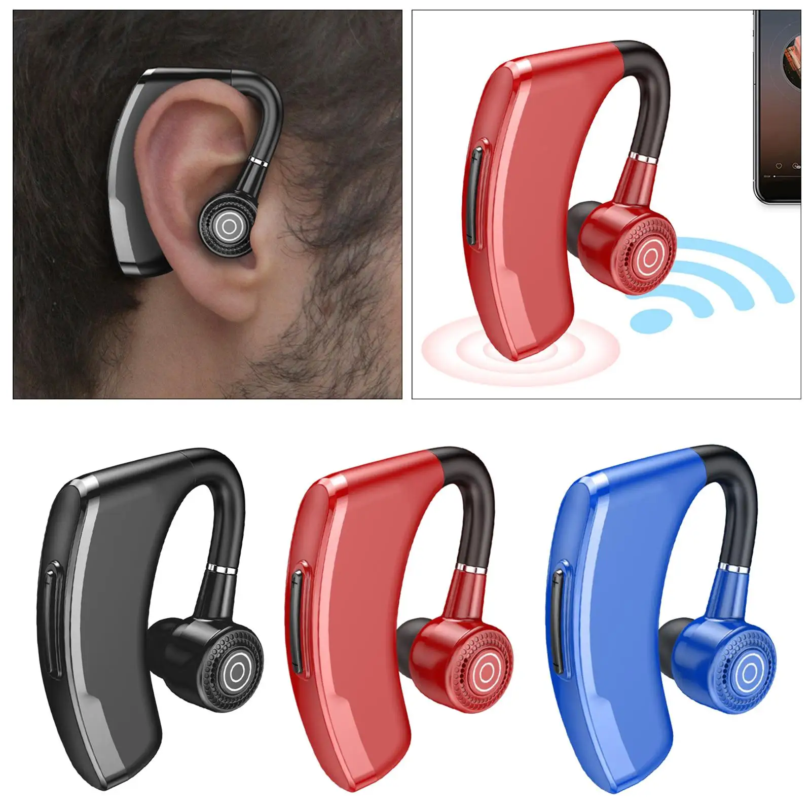 V10P Bluetooth 5.2 Earpiece Stereo Business Hands-Free Voice Control Gaming Single Ear Ear Hook Call Reporter Battery Remind