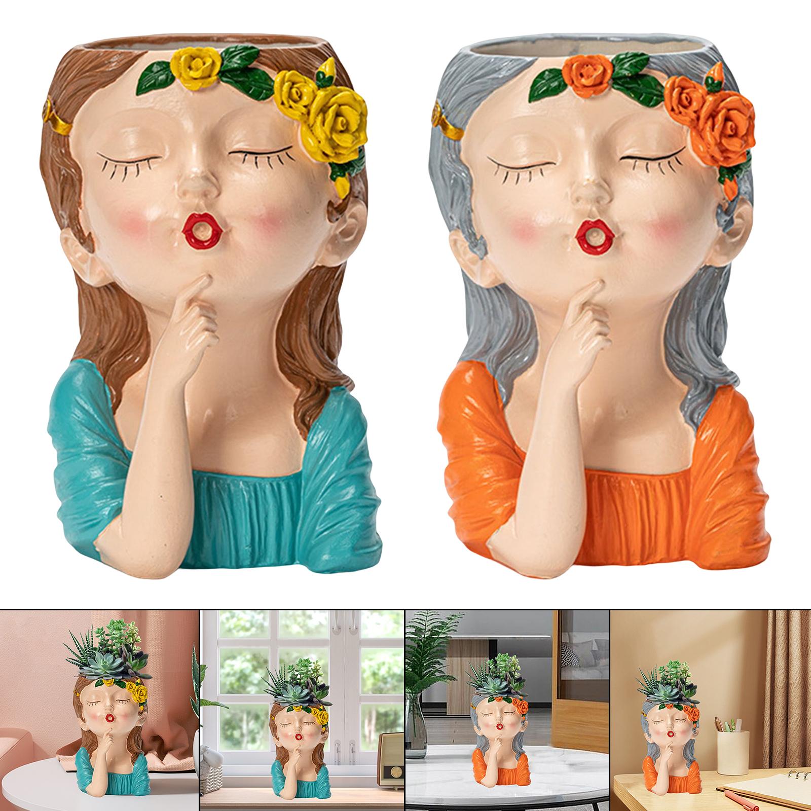 Creative Human Head Sculpture Vase Succulent Pot Sculpture Unique Bust Vase Plant Pot Fresh Portrait for Home Decoration Garden