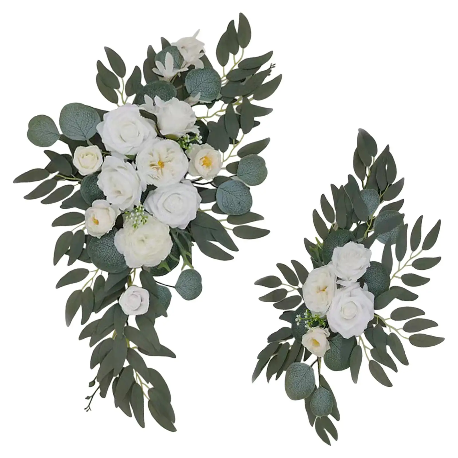 2x Artificial Wedding Arch Flowers White Flowers Green Leaves Ceremony Signs for Backdrop Arrangement Ceremony Wedding Home