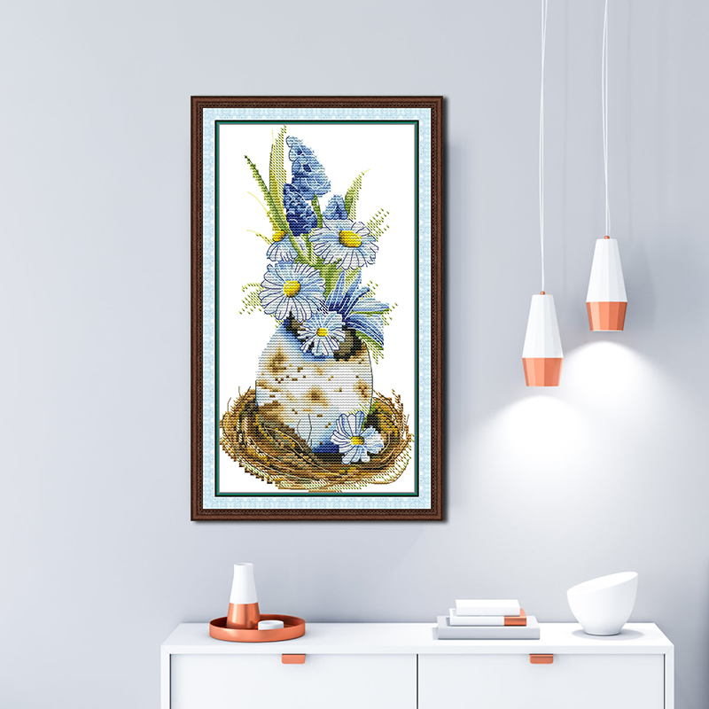 Kreuz stich Kit Freude Sonntag Ostern Gänseblümchen Muster gedruckt gezählt Canva DIY Stickerei Kit Aida 16ct 14ct 11ct Wohnkultur Geschenk – Detail 2