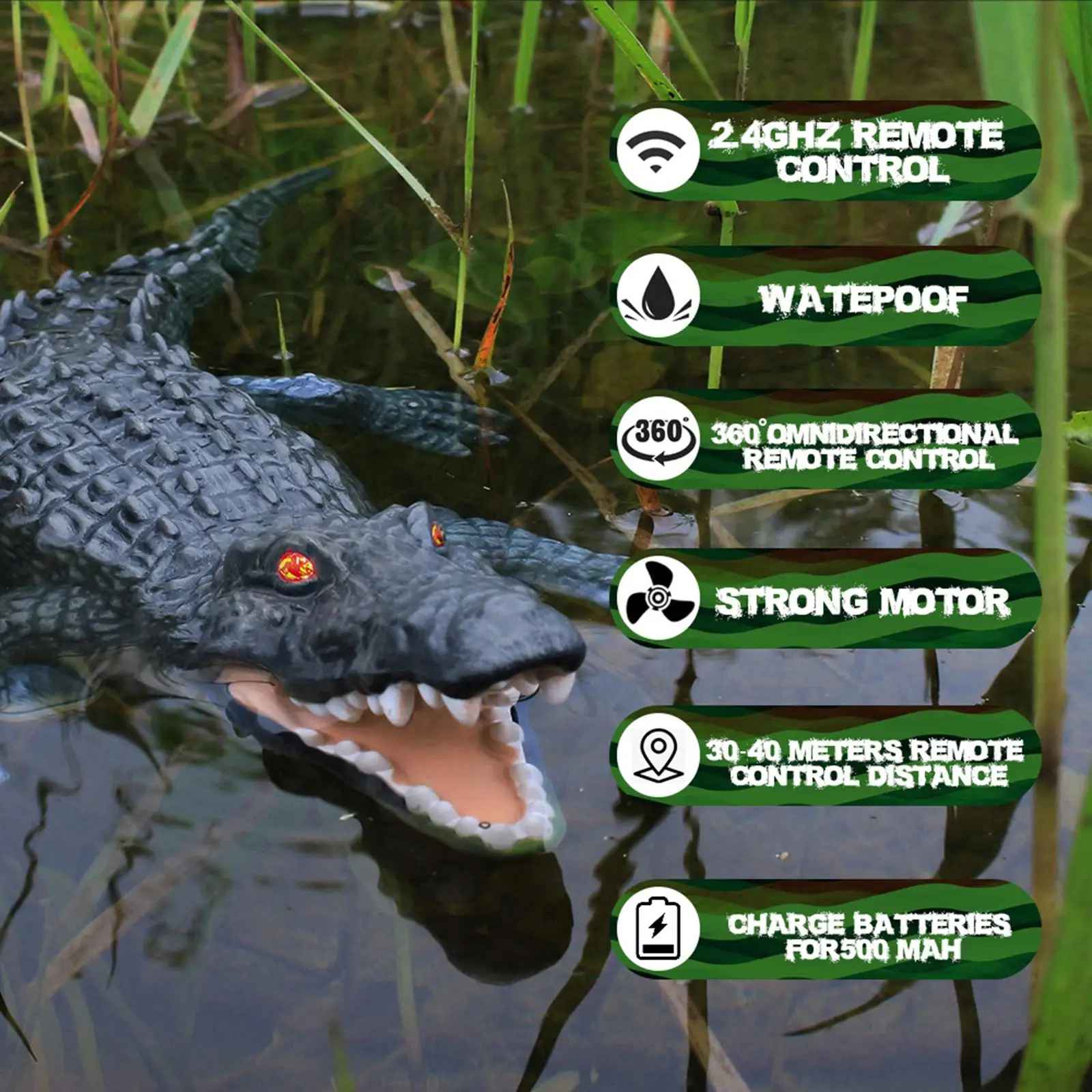 Electronic RC Alligator with LED Eyes Simulation RC  for Lakes