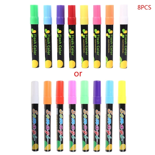 8 Colours Highlighter Pen Liquid Chalk Fluorescent Neon Marker LED Glass  board Art Marker Pens School