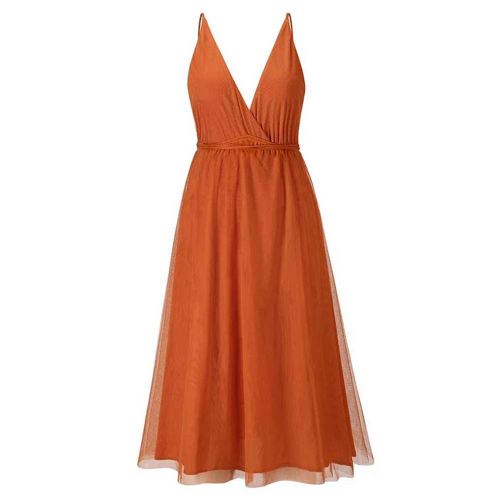 2022 Women's Summer Slip Dress Female Fashion Luxury Elegant Orange Sexy Mesh Backless Bridesmaid Night Midi Evening Party Dress -Sc0f0424498e943479a94c98c79e83b2bx