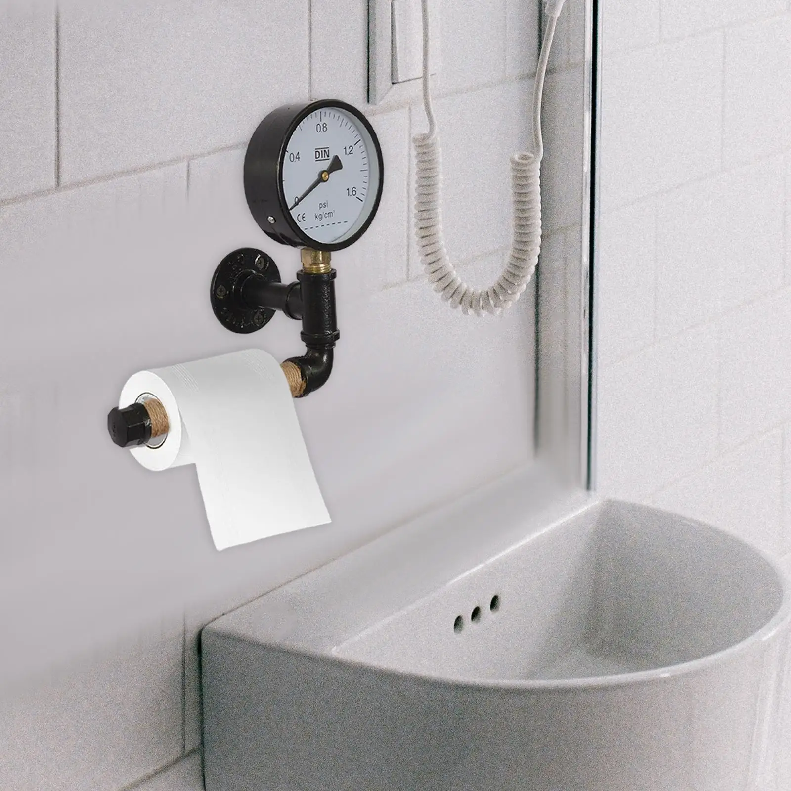 Vintage Toilet Paper Holder Easy to Install Toilet Paper Rack Floating Water Pipe Rack Bathroom Toilet Paper Holder for Washroom