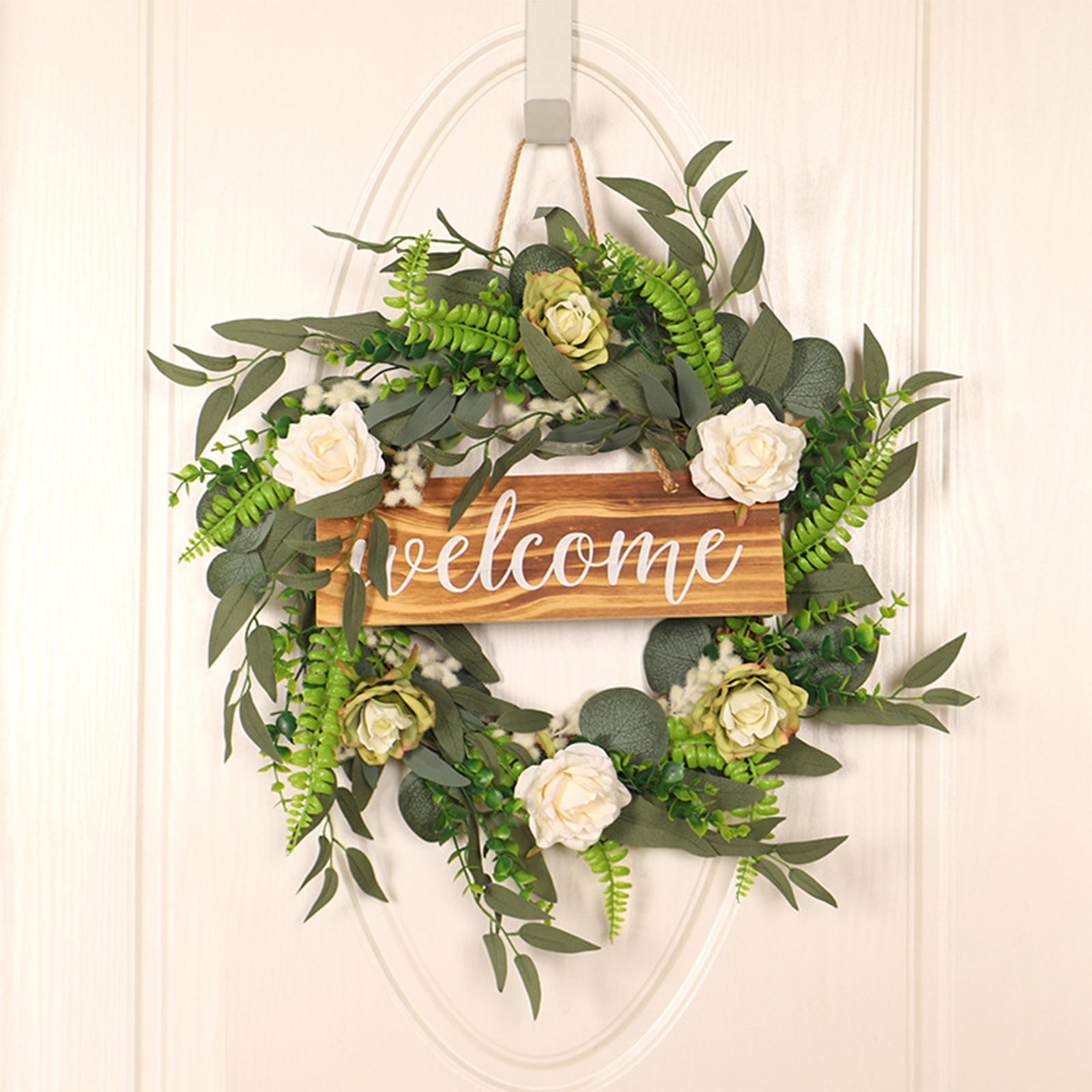 Round Rose Wreath Greenery Garland Front Door Hanging Wall Indoor Decor