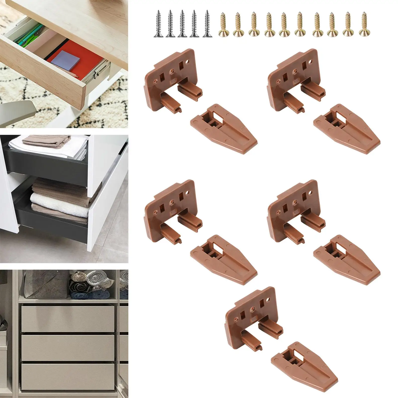 5 Pieces Drawer Slides Track Guide with Nails Mount Pp,Brown Drawer Replacement Part for NightStand Center Mount Drawer