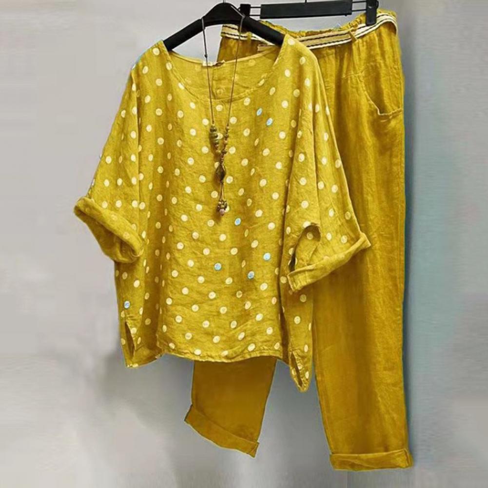 verão polka dots impresso define feminino agasalho meia manga blusa casual capri calças conjuntos de roupa chandals mujer