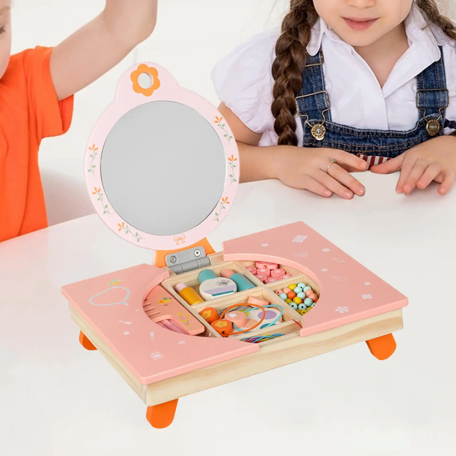 Tabletop Pretend Play Vanity Toy Girls Toys for Dress up Learning Activity Toy Tabletop Dresser Makeup Toy for Kids Girls