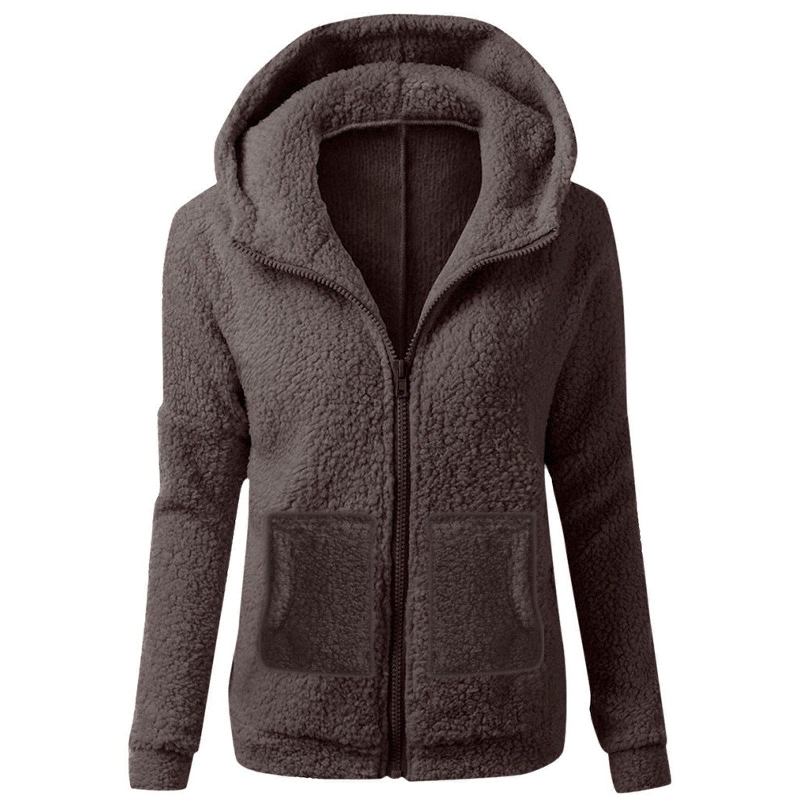 Title 6, Women Fleece Hooded Jacket Solid Lamb Cashmere ...