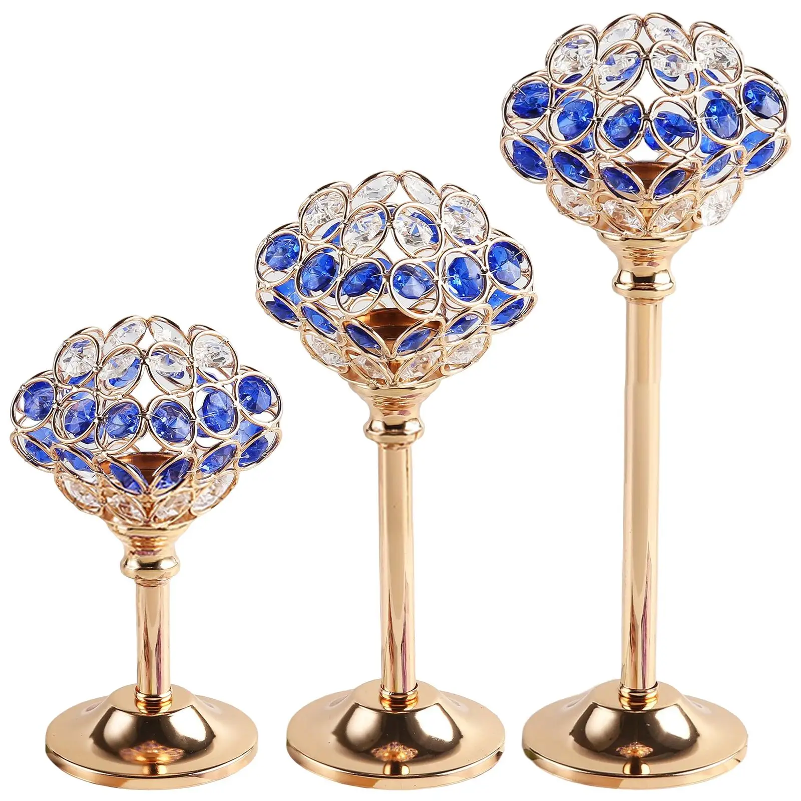 Luxury Candlestick Stand Plated Blue Crystal Candle Holder for Decorative