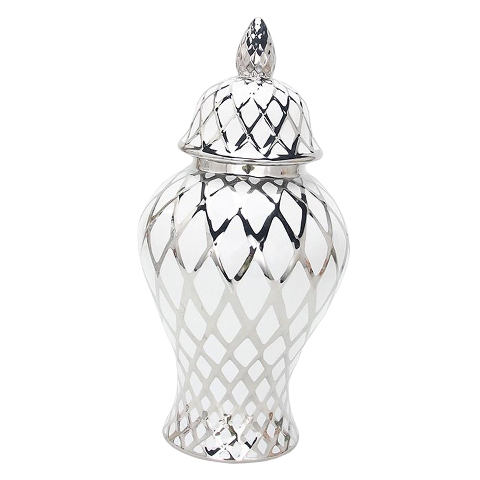 Modern Ginger Jar Lattice with Lid Ceramic for Tabletop Collection Entryway