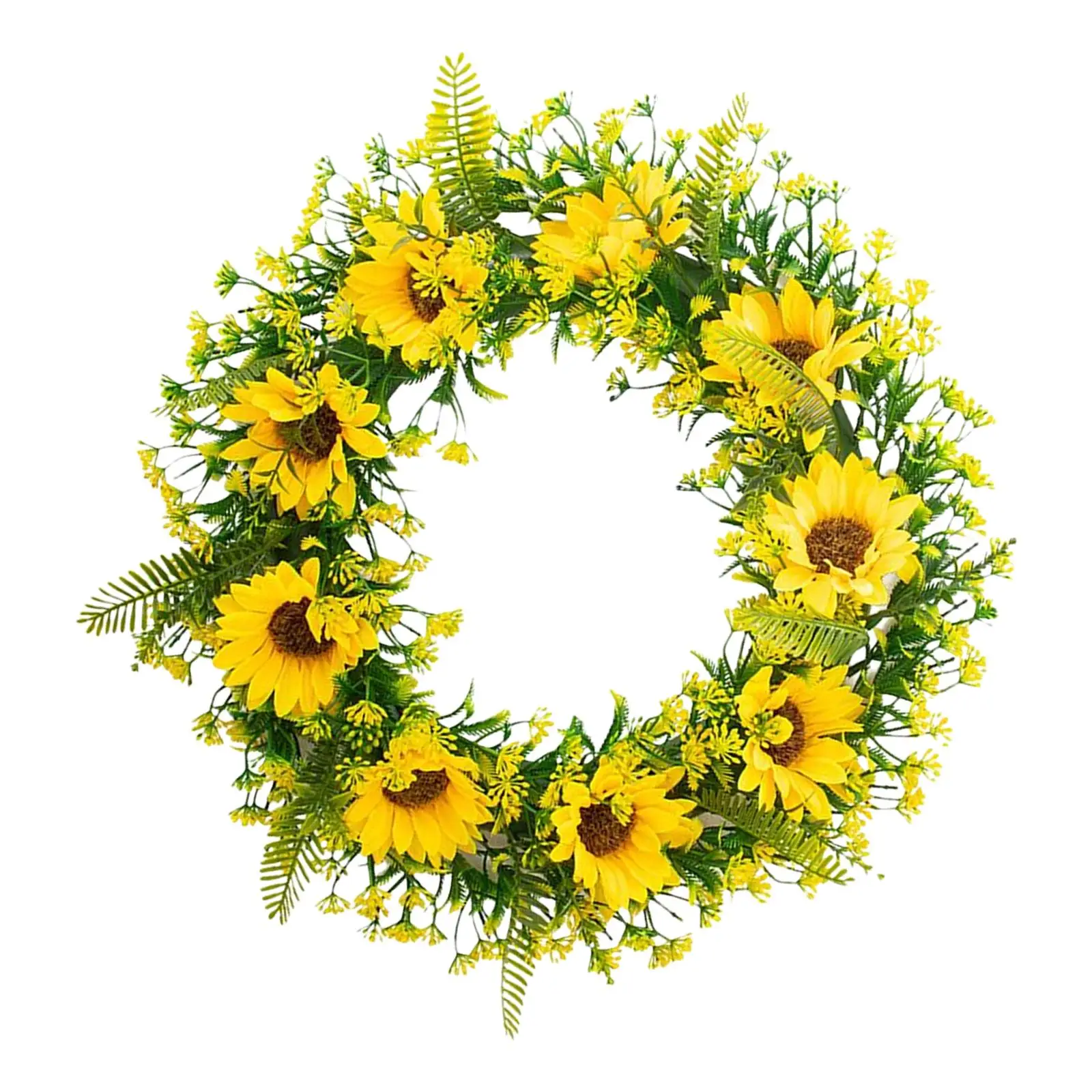 Round Artificial Sunflower Garland Front Door Wreath for Festival Holiday Photo Props