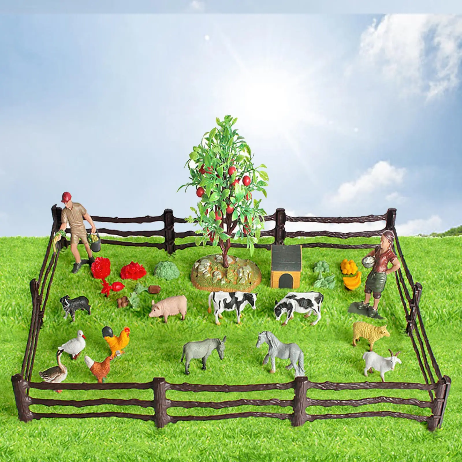 36Pcs Sand Table Farm Scene Decorative Display Supplies Breeder Figure Vegetables Decoration Toy DIY Statue for Micro Landscape