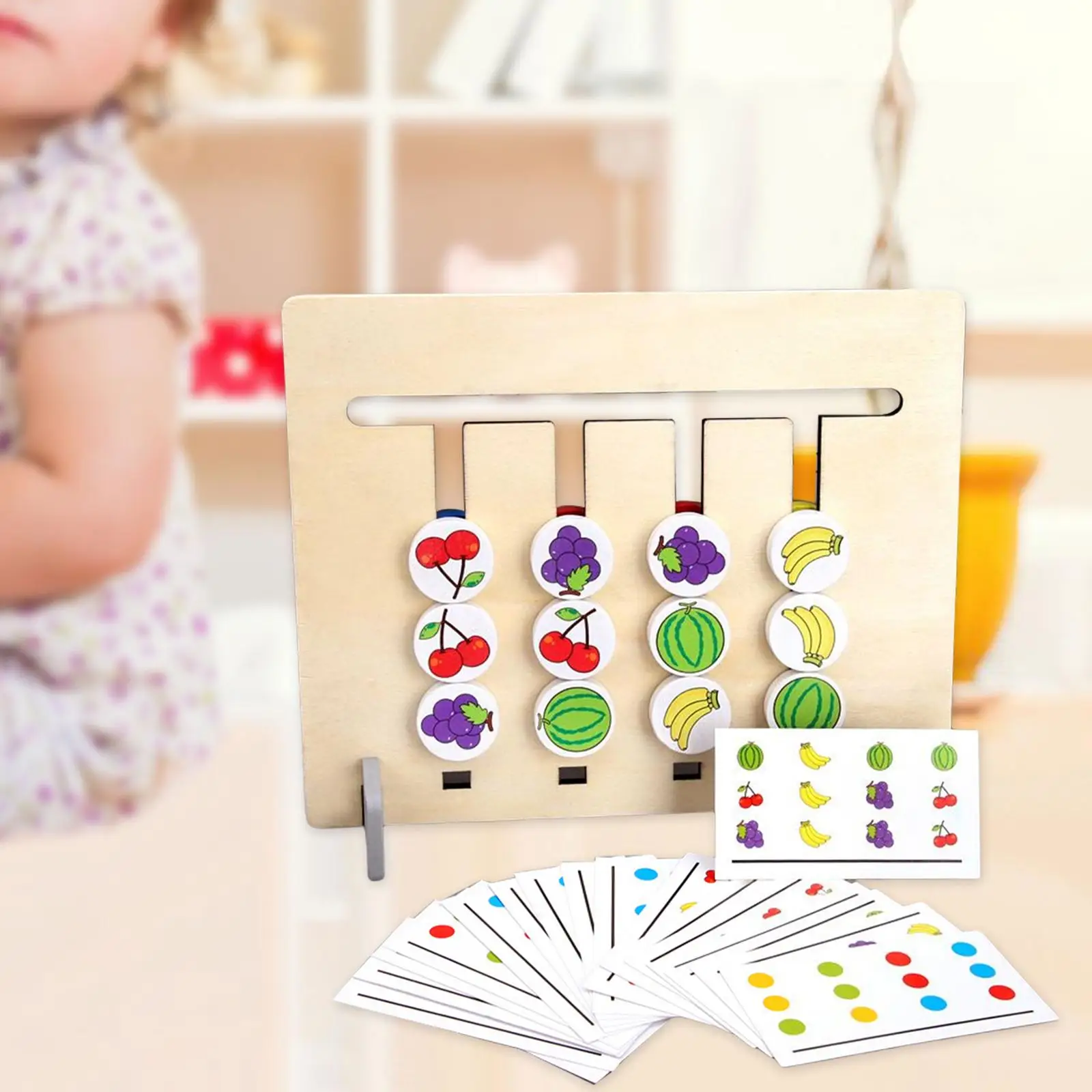 Kids Slide Puzzle Wooden Matching Game Hand Toy for Toddler Double Sided Wooden Panel Early Education Color Matching Game