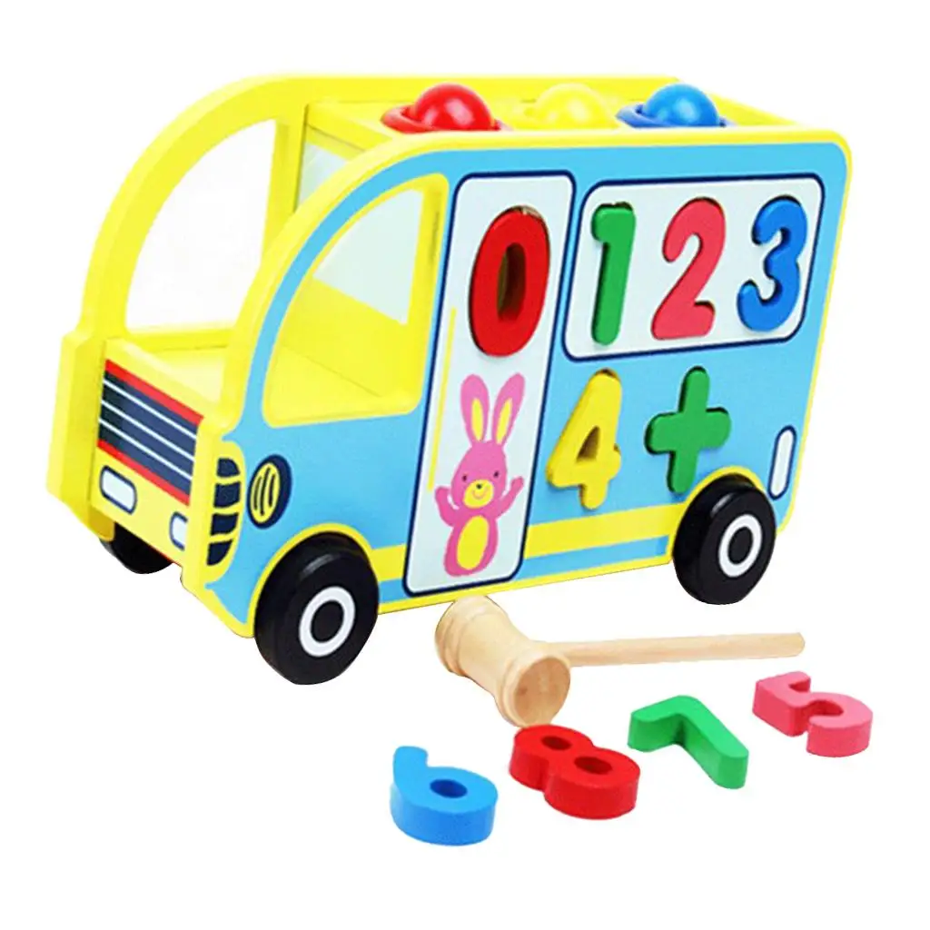 Wooden Bus Numbers Matching Toys - Pounding for Kids Toddlers - Preschool Education Development