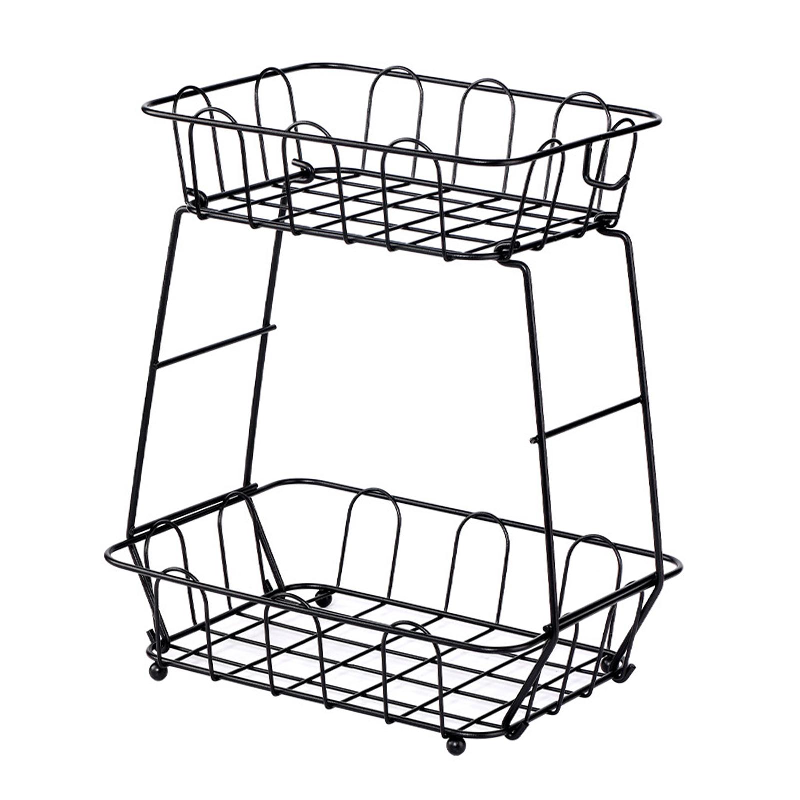 Fruit Storage Basket Dual Tier Small Item Storage Rack Bread Basket Vegatable Storage Stand for Dining Table Countertop Kitchen