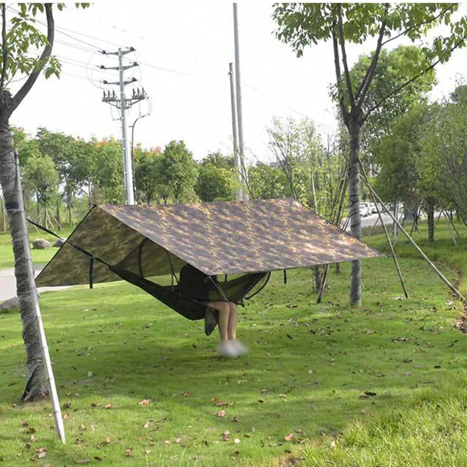 Portable Camping Tent Tarp Sun Shelter Hammock Rain Fly Picnic Mat Hanging Sun Shade for Backyard Canopy Survival Garden Yard