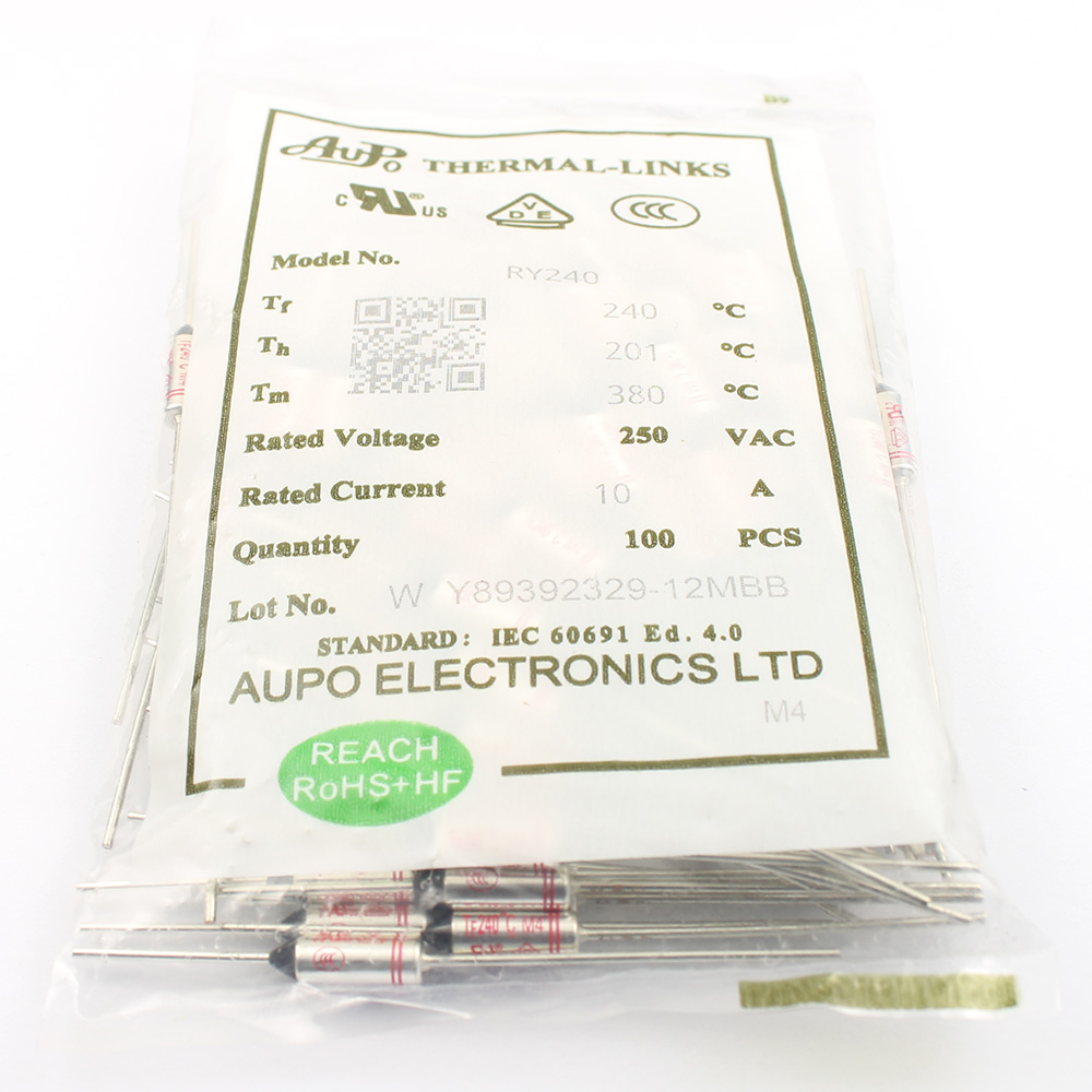 Description Picture 5 of item5pcs Thermal Fuse RY240 240C 240 Celsius Degree 10A 250V Cutoff TF Pellet TCO Axial Lead Temperature Links AUPO