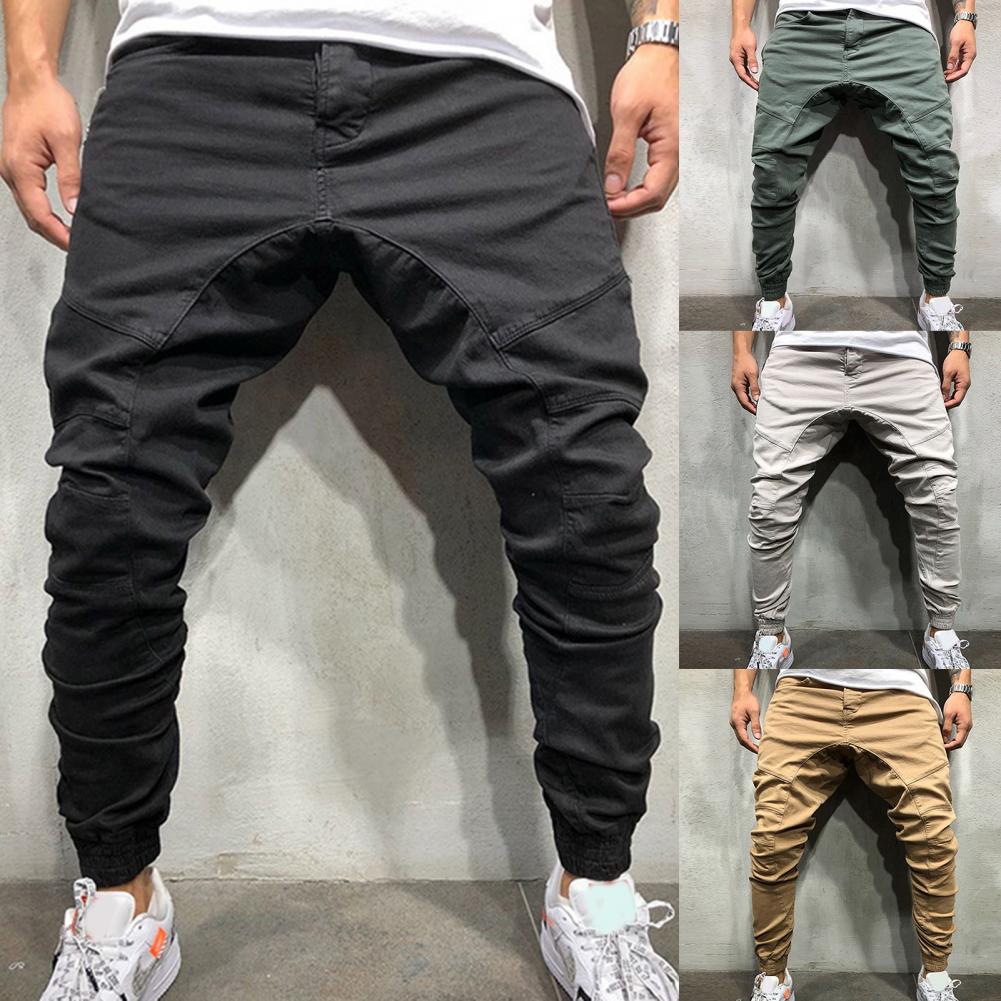 Elastic Waist Slim Hip-hop Sports Men Pants Pencil Multi Pockets Harem Joggers Pants Streetwear_voghion.com