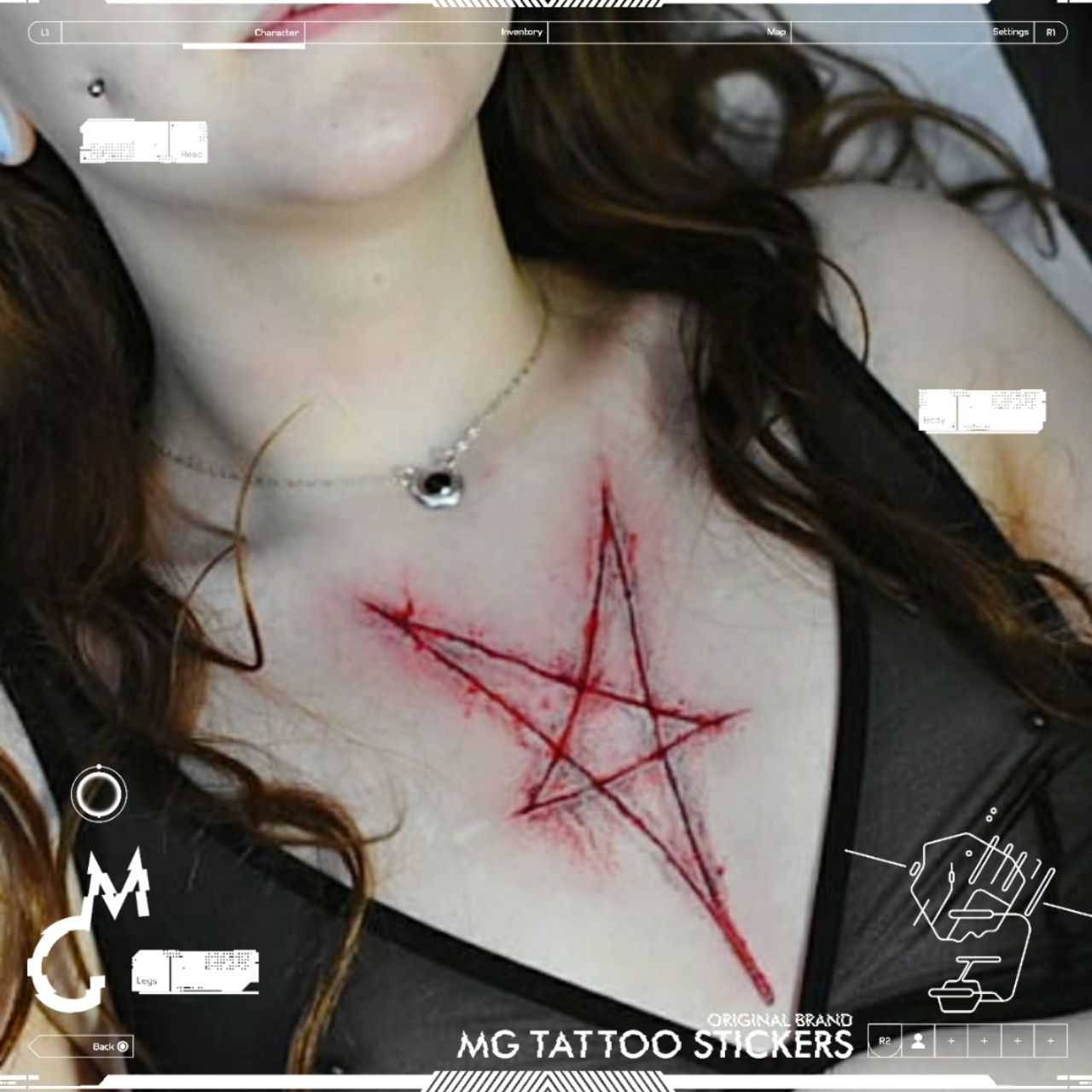 Rote Narbe Tattoo Aufkleber für Frau Mann Brust Punk Kunst temporäre Tattoos wasserdichte Pentagramm gefälschte Tattoo dauerhafte Tattoo Aufkleber – Detail 2