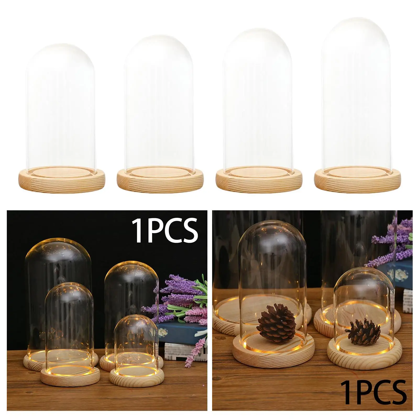 Clear Glass Dome Cloche Decorative Micro Landscape Holder with Base Display Jar Case for Antique Collectibles Showcase Wedding