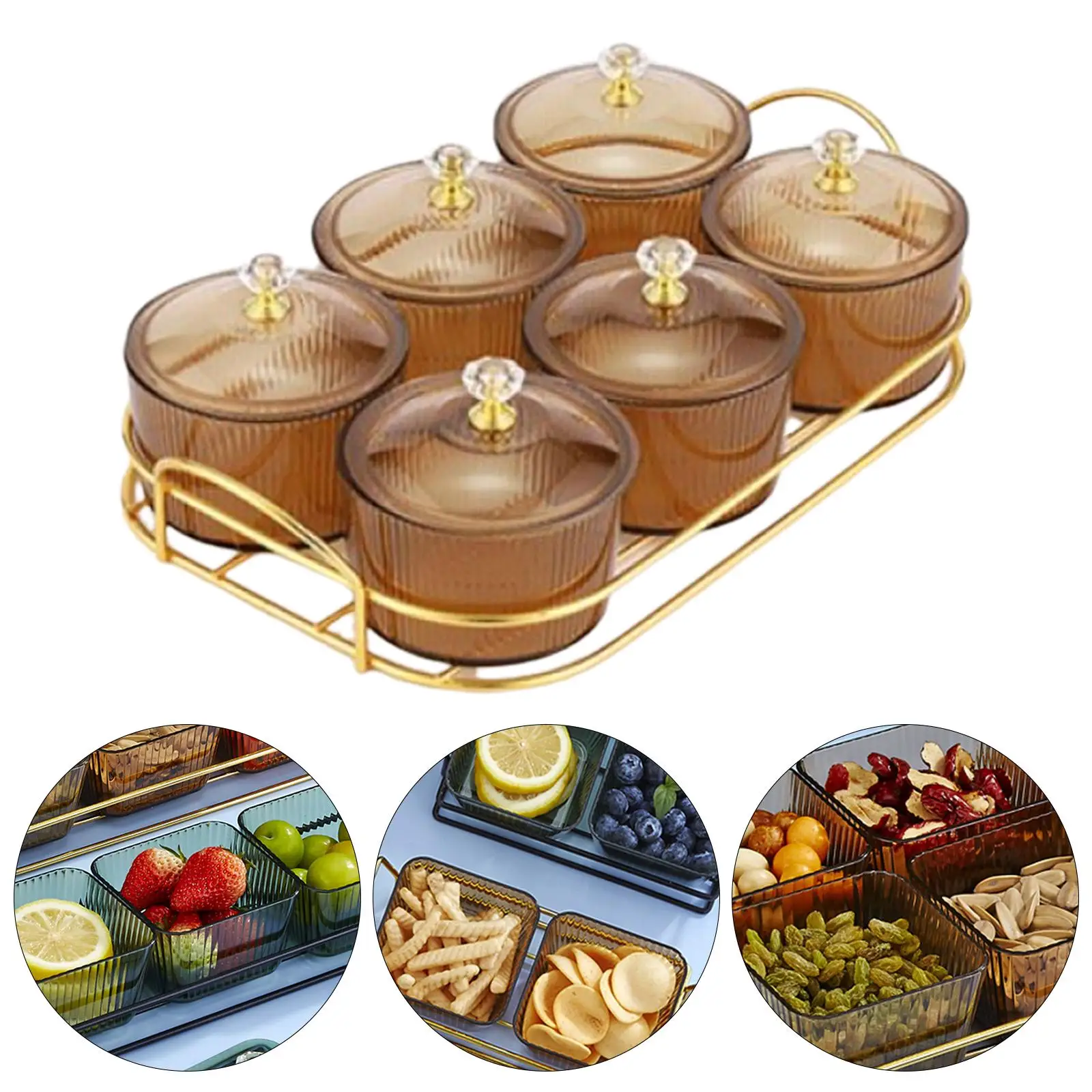 Dried Fruit Tray and 6 Bowls Divided Serving Container with Lid for Kitchen