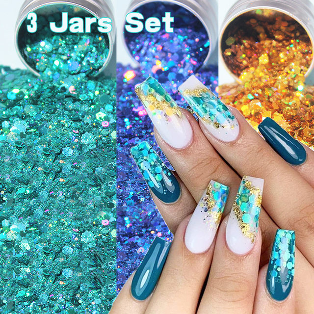 12 Colors Nail Art Glitter Sequins Hexagon Chunky Glitter Holographic  Crafts Stickers Sequins Nail Glitter Mermaid Powder Flakes Shiny Charms  Hexagon