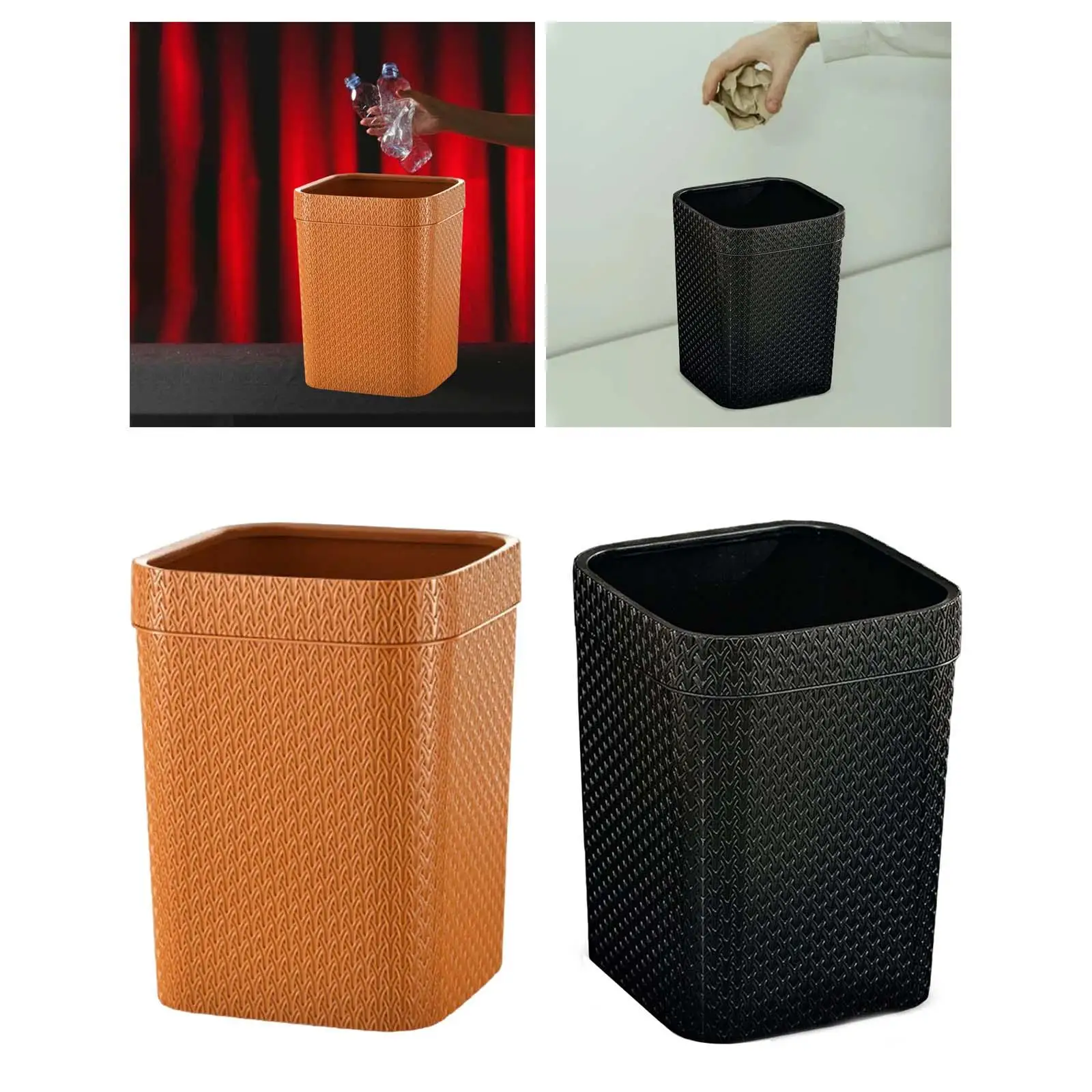Garbage Bin Plastic Square Narrow Rattan Style Wastebasket Dustbin Waste Bin for Hotel Office Cars Patio Outdoor Indoor