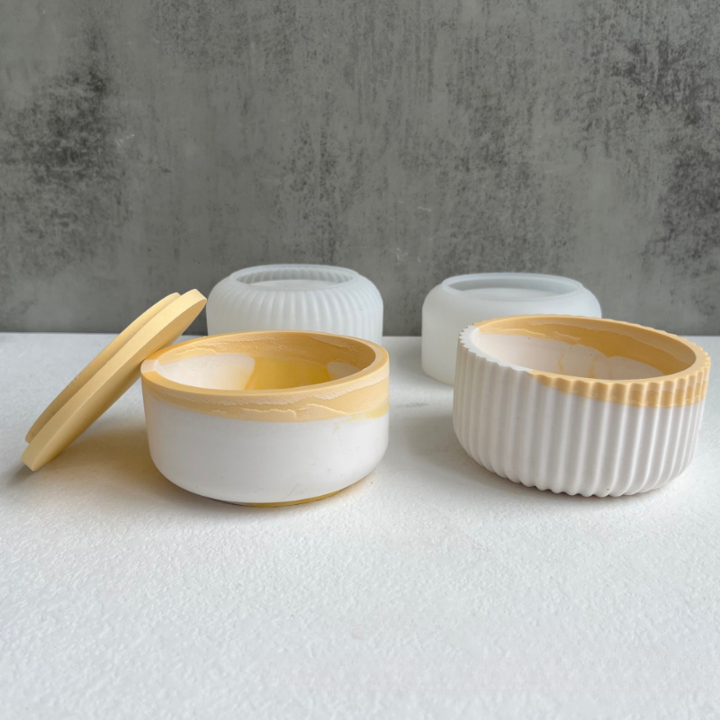 Description Picture 3 of itemRound Stripe with Cover Bottle Silicone Molds DIY Plaster Candle Jar Silicone Mold Succulent Plants Art Making Supplies Decor