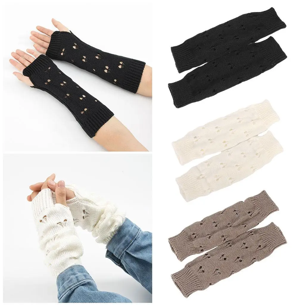 Wrist Arm Warmer Mittens Long Crochet Warm Women Winter Fingerless Gloves