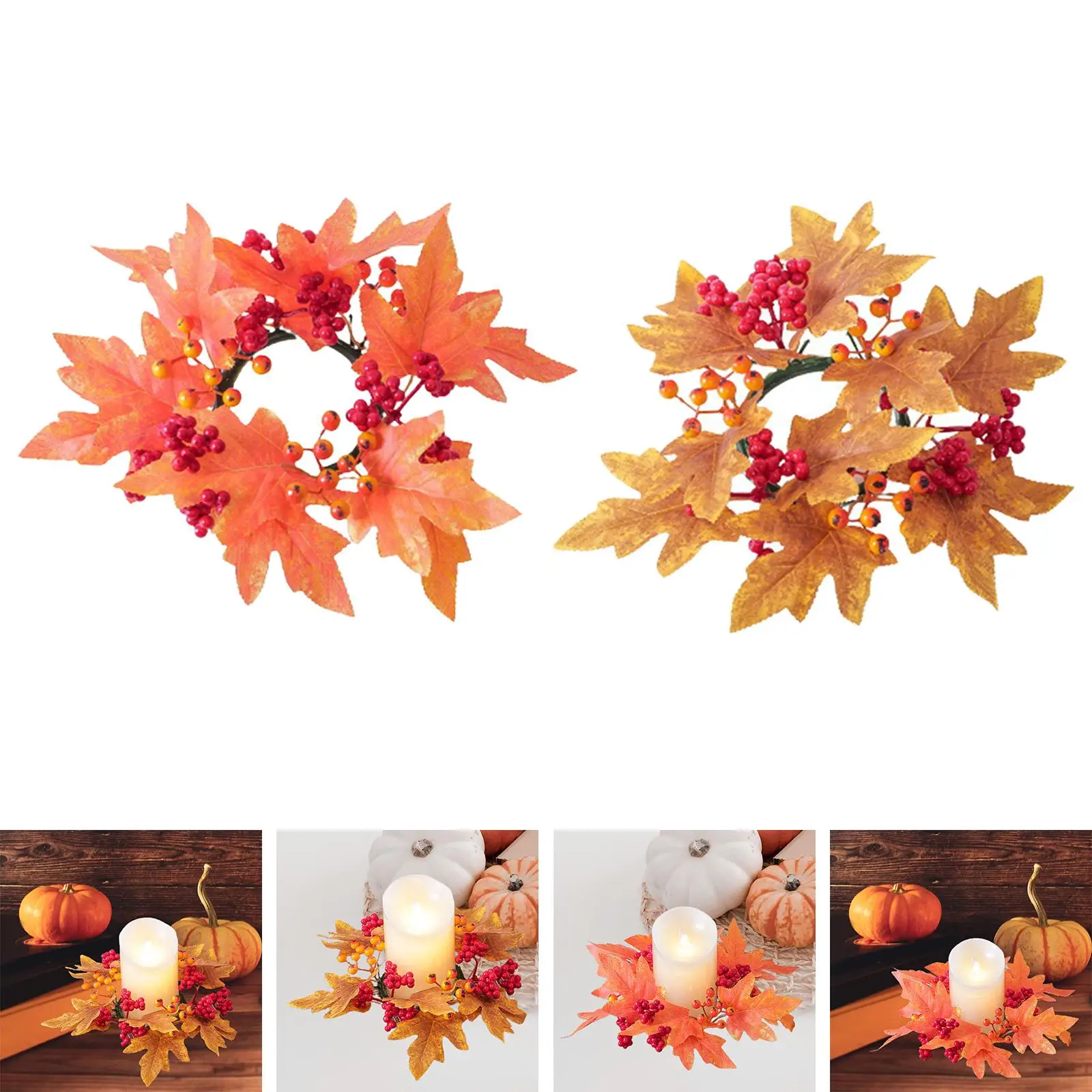 Artificial Maple Leaf Candle Garland Floral Arrangement Maple Leaves Wreath for Tabletop Home Party Dining Table Decoration