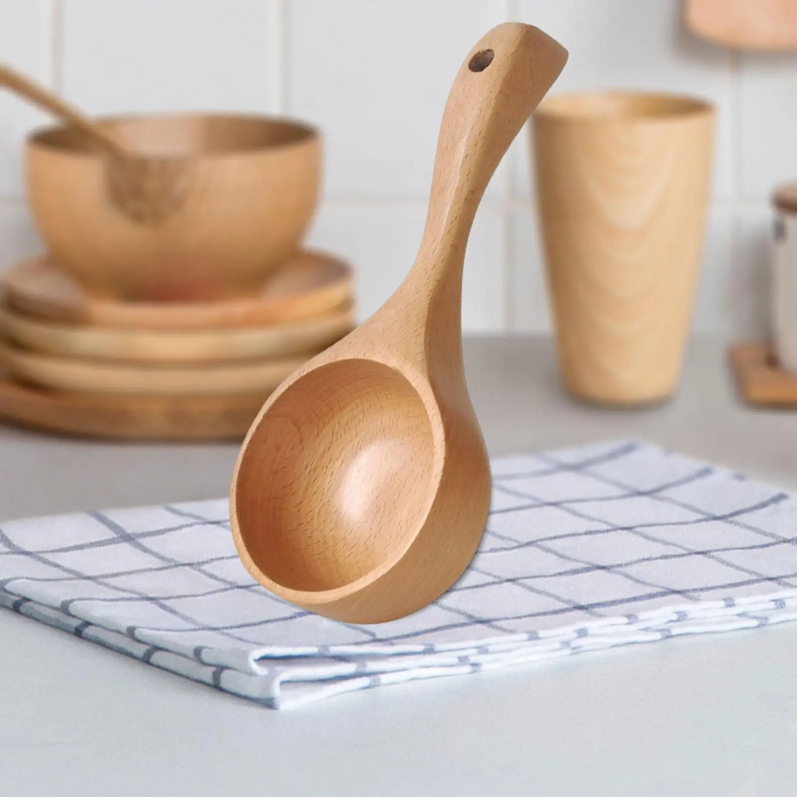Multipurpose Wooden Ladle Spoon Handmade Kitchen Utensil Soup Spoon Water Spoon for Cooking Canisters Flour Rice Porridge Sauna