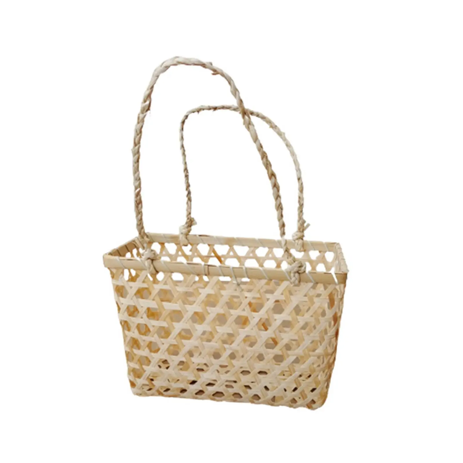 Wooden Woven Storage Basket with Handle Flower Basket Holder Decorative Handmade Rattan Basket for Farmhouse Home Garden Decor