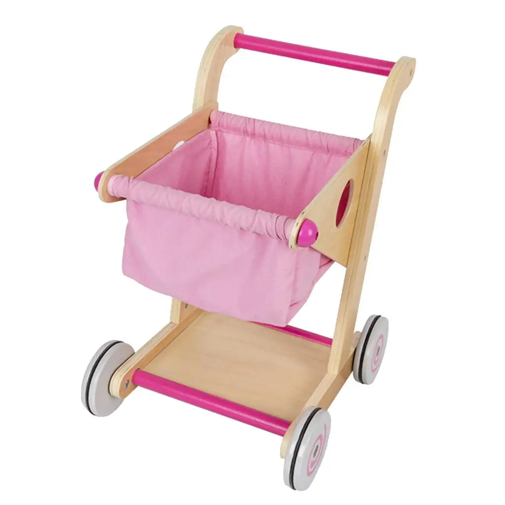 Play Supermarket Push Trolley Wood Shop Carts Simulation kids children toy