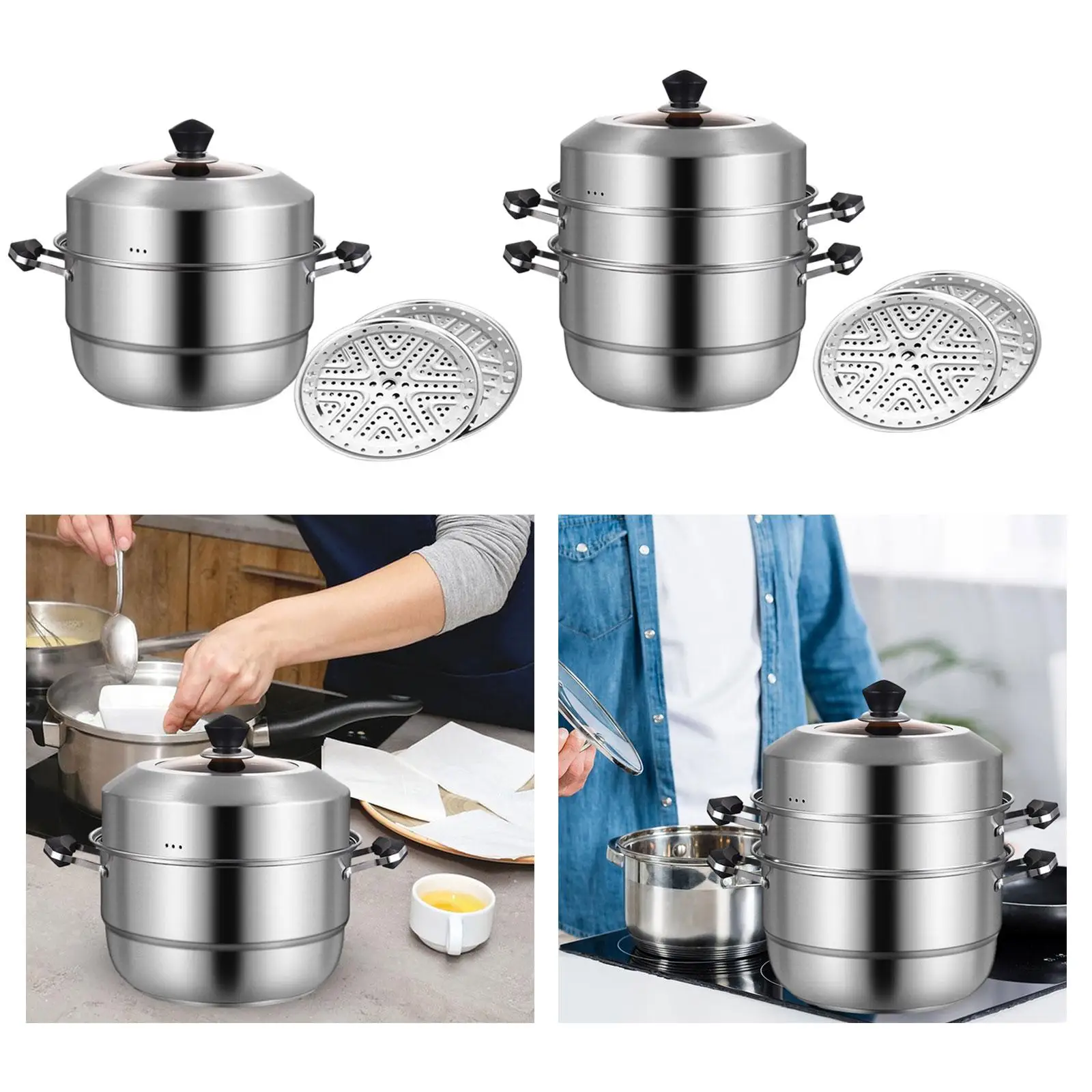 Steamer Pot Cookware with Handle Food Vegetable Cooking Pan Kitcken Cooking Tool for Food Dumpling Veggies Sauce Vegetable