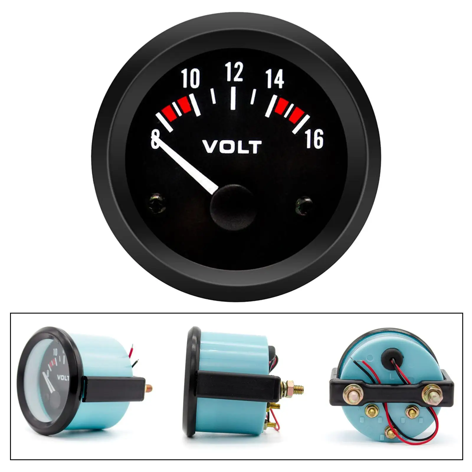 Car Voltmeter Guage with Black Dial and Round Pane Diameter 2