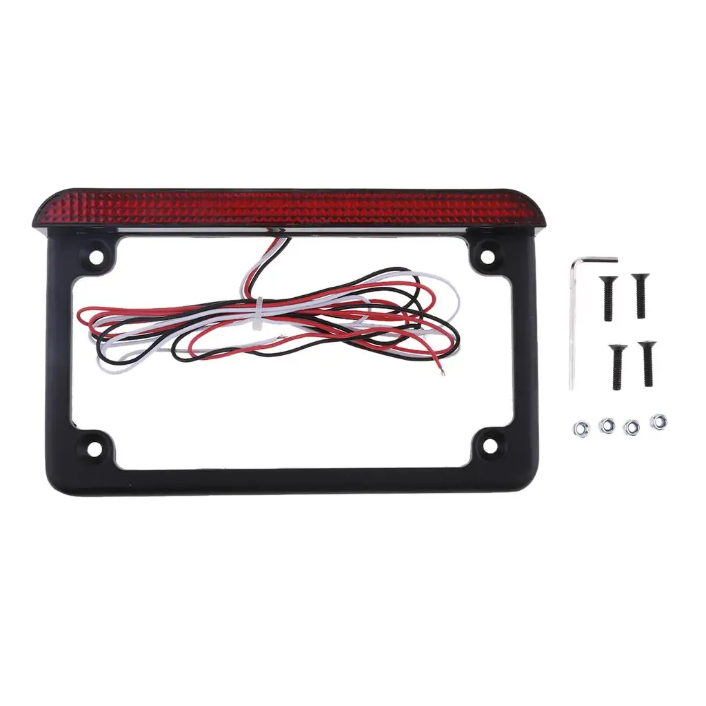 Black Aluminum Motorbike Plate Frame LED Brake Light 12V for 