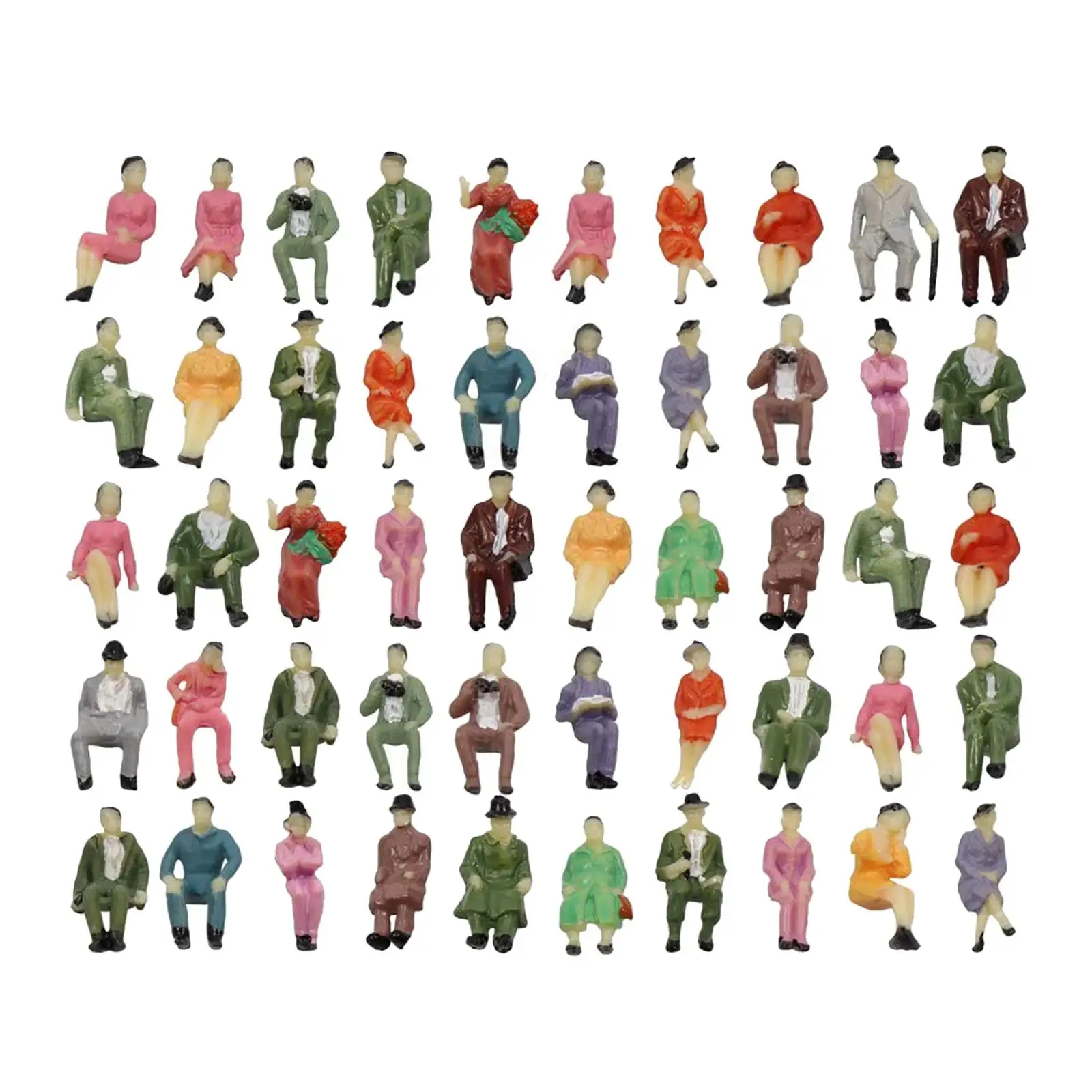 50pcs 1:87 Sitting Pose Model People HO Scale Hand Painted Model Train Passenger People Figures