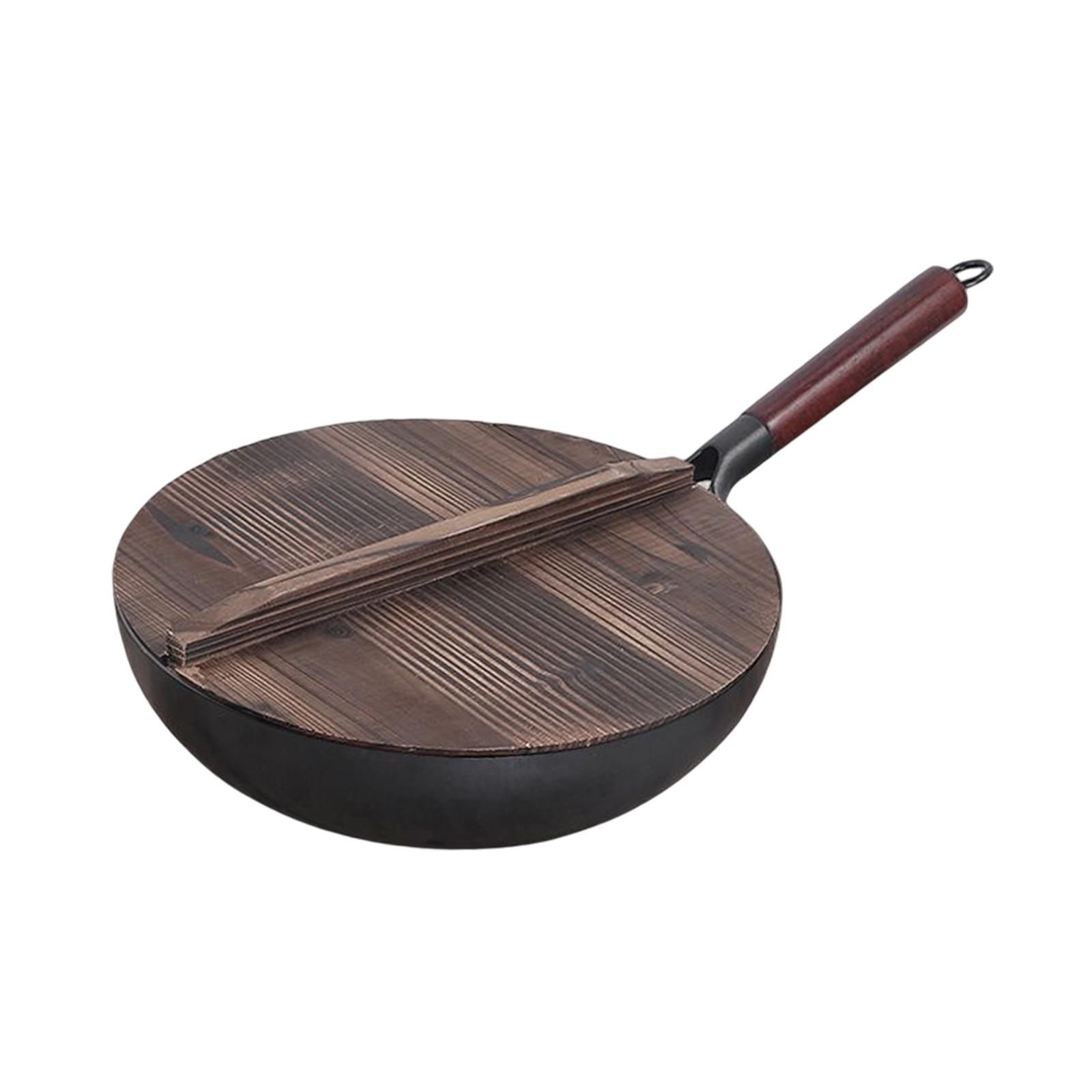 Wok Pan Long Handle Cooking Wok Nonstick Cast Iron Grilling wok Pan with Lid Stir-Fry Pan for Kitchen Cooking 32cm Meat Beef