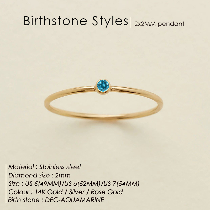 Damen-Ring mit Geburtsstein aus Edelstahl 316, goldene Farbe, schlichter modischer Stil für Frauen, Dezember, Festival, Party, Geschenk, Ringschmuck – Detail 13