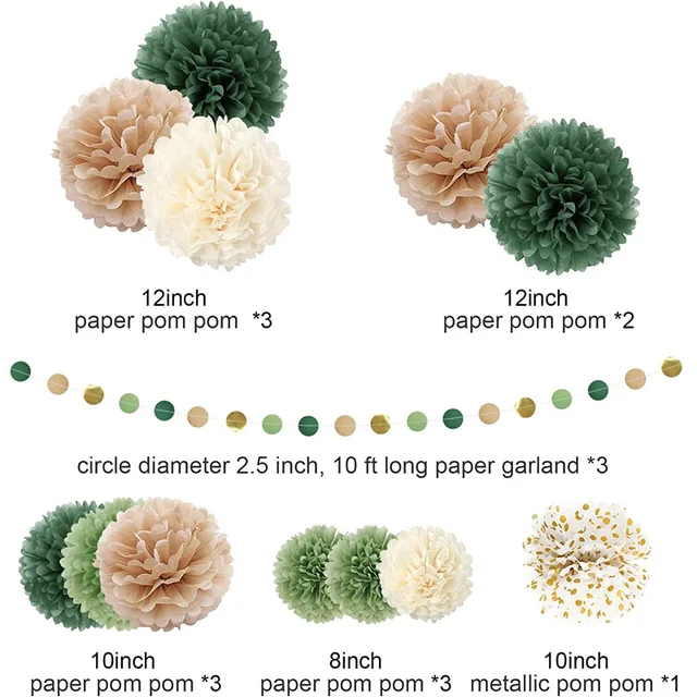 1 Tissue Paper Flower - Sage green - All sizes - Party decoration - Vintage  Party - Paper Pom Poms - Wedding set - Birthday decorations